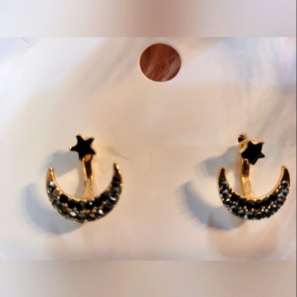 MOON & Star Design Rhinestone Stud Earrings - Picture 2 of 4